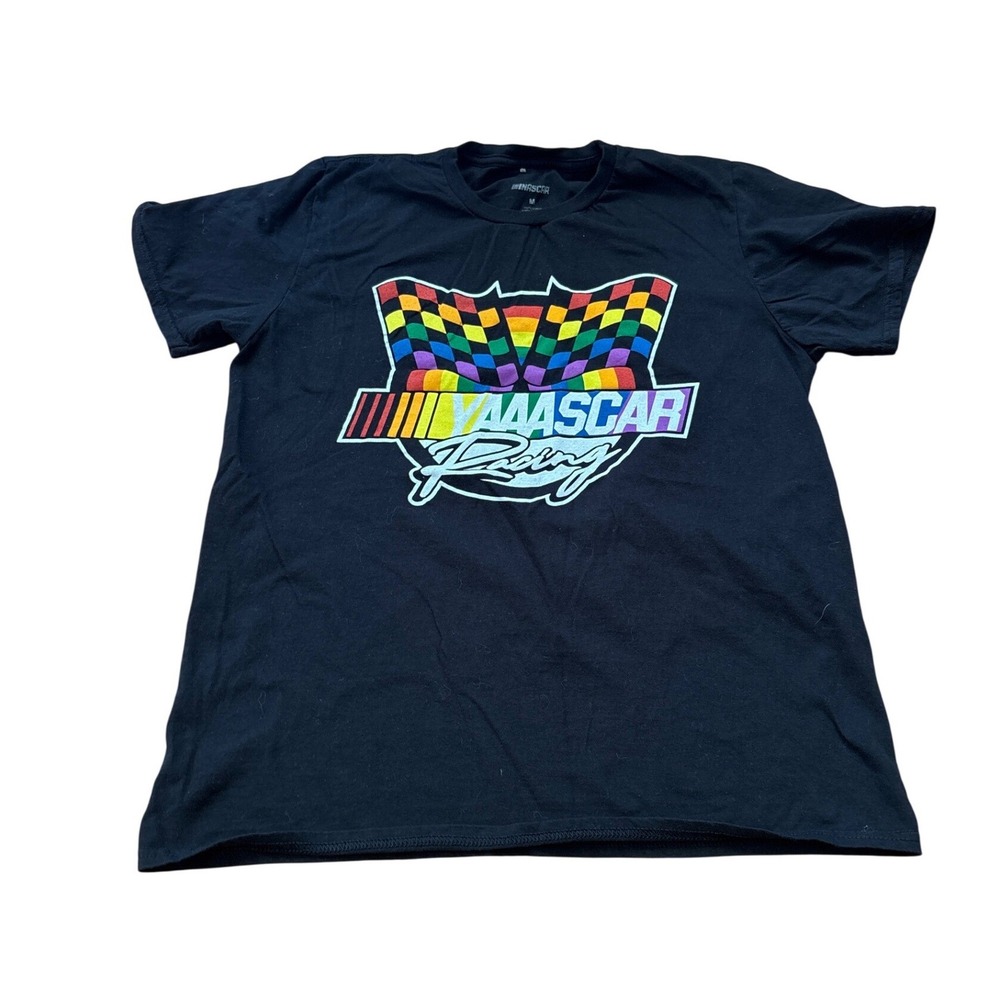 NASCAR Graphic Tee Mens Black Rainbow‎ Pride YAAASCAR Racing SIZE M
